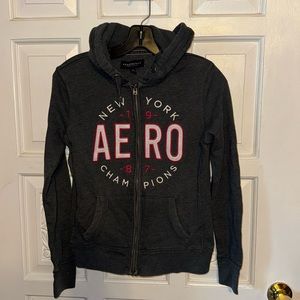 Aeropostale Full Zipper Logo Front Gray Hoodie Size SP